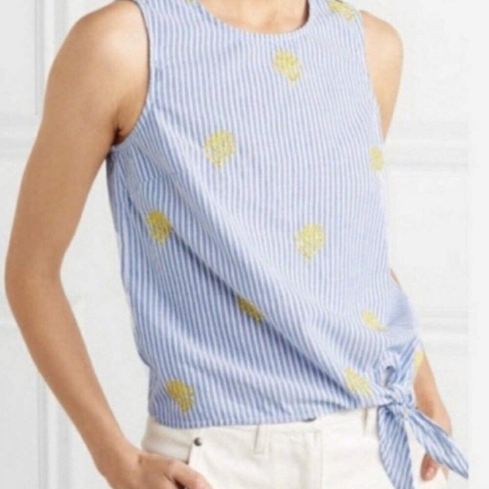 J Crew Pineapple Embroidered Side Tie Tank Top Sleeveless Blouse